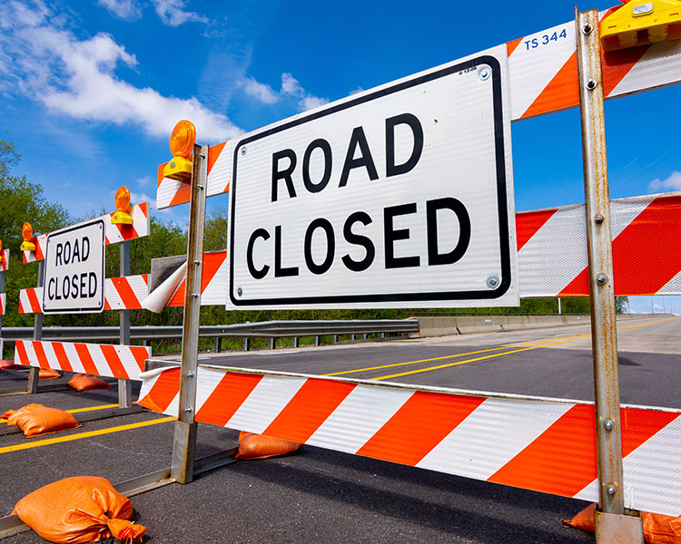 A road-closed sign.