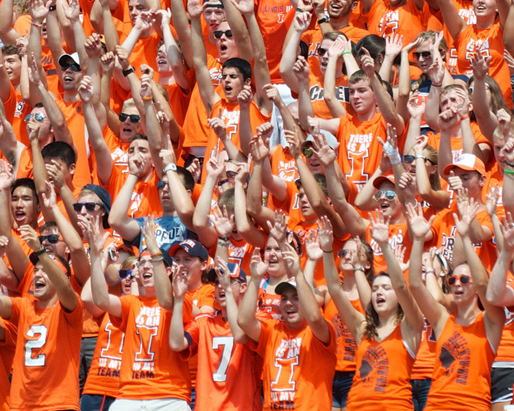 Fans in a large crowd