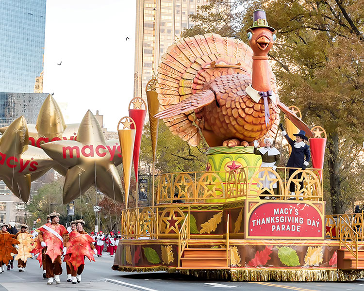 Image of various floats for the Thanksgiving parade