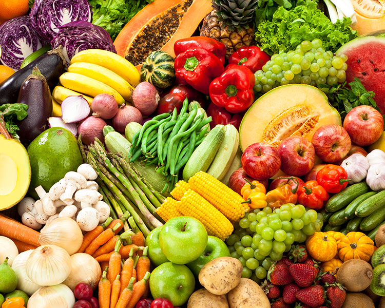 Photo of a colorful variety of fruits and vegetables