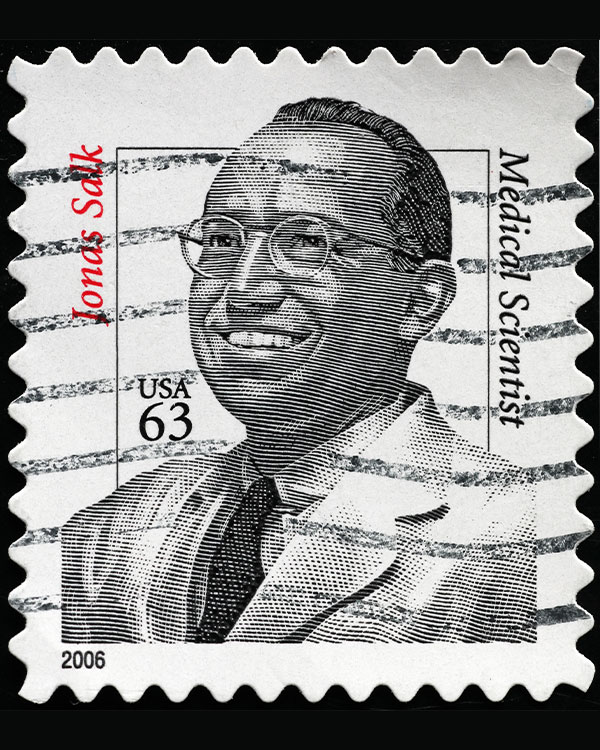 Image of a postage stamp with John Salk, Medical Scientist on it