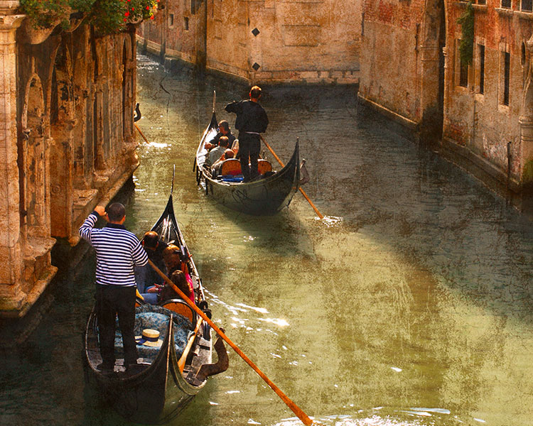 Canals with people on boats riding through