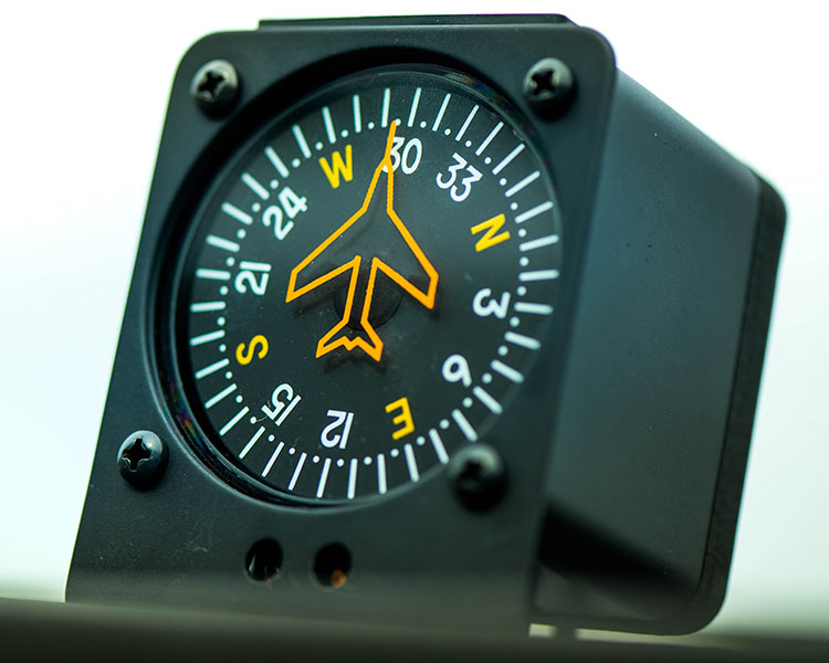 Magnetic compass on an airplane