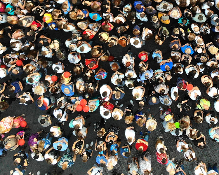 Bird&apos;s eye view of a crowd of people