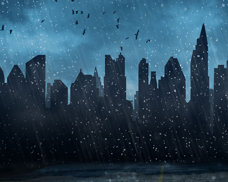 Image of a city skyline with no lights