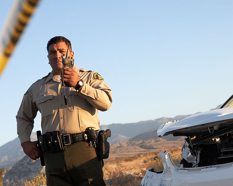 Image of a police officer at the scene of a car accident